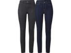 Två par stretchjeans i mörkgrå och mörkblå.