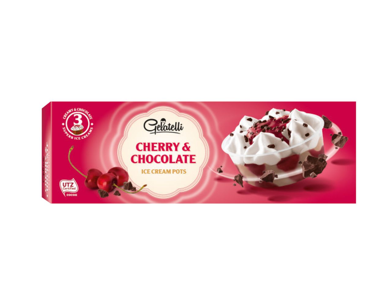 Gelatelli: cherry and chocolate ice cream pots.