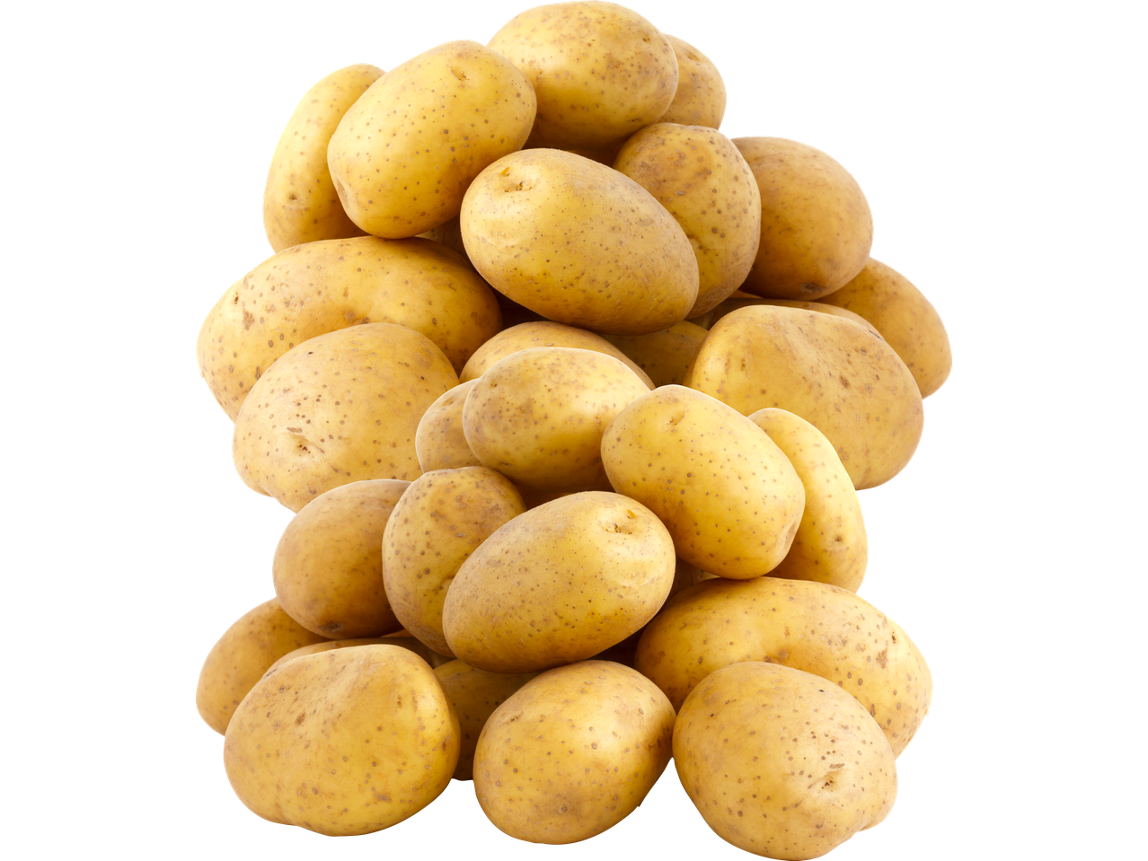 En hög med små, gula potatisar.