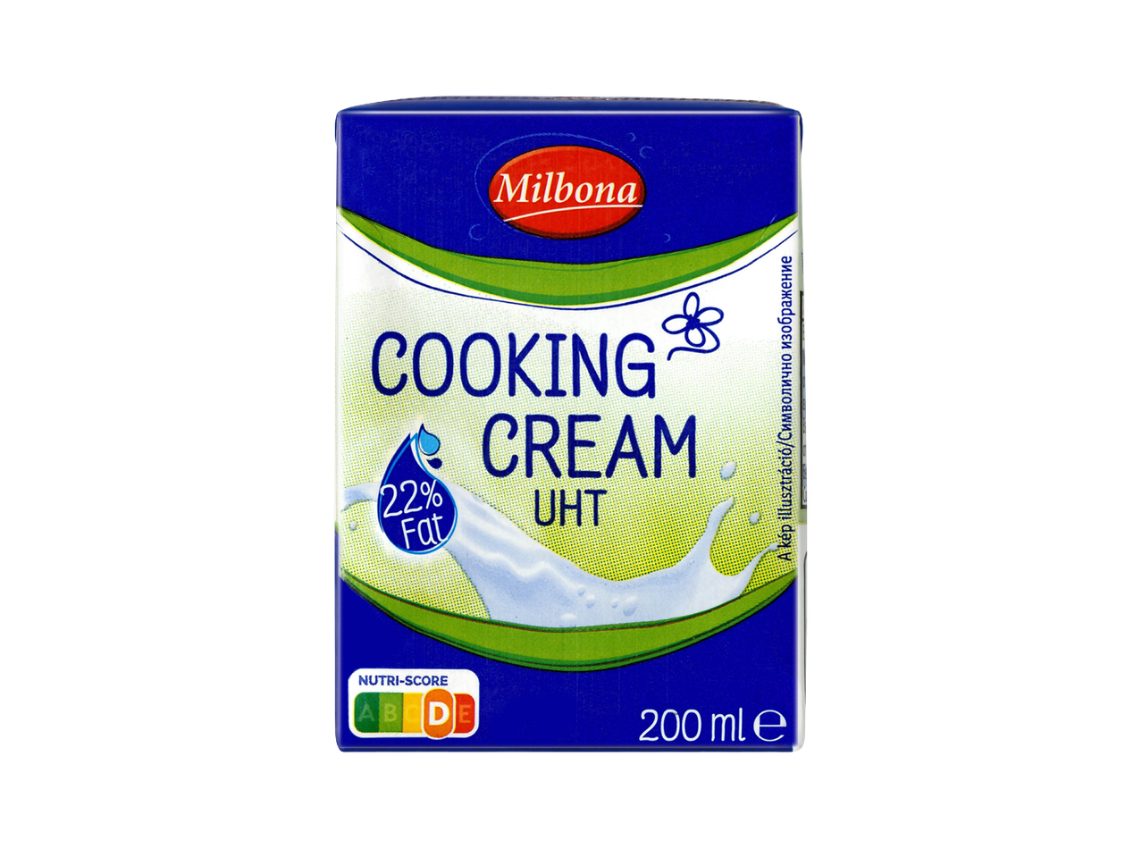 Кутия готварска сметана с 22% масленост, 200 мл, с надпис „Cooking Cream UHT“ и Nutri-Score D.