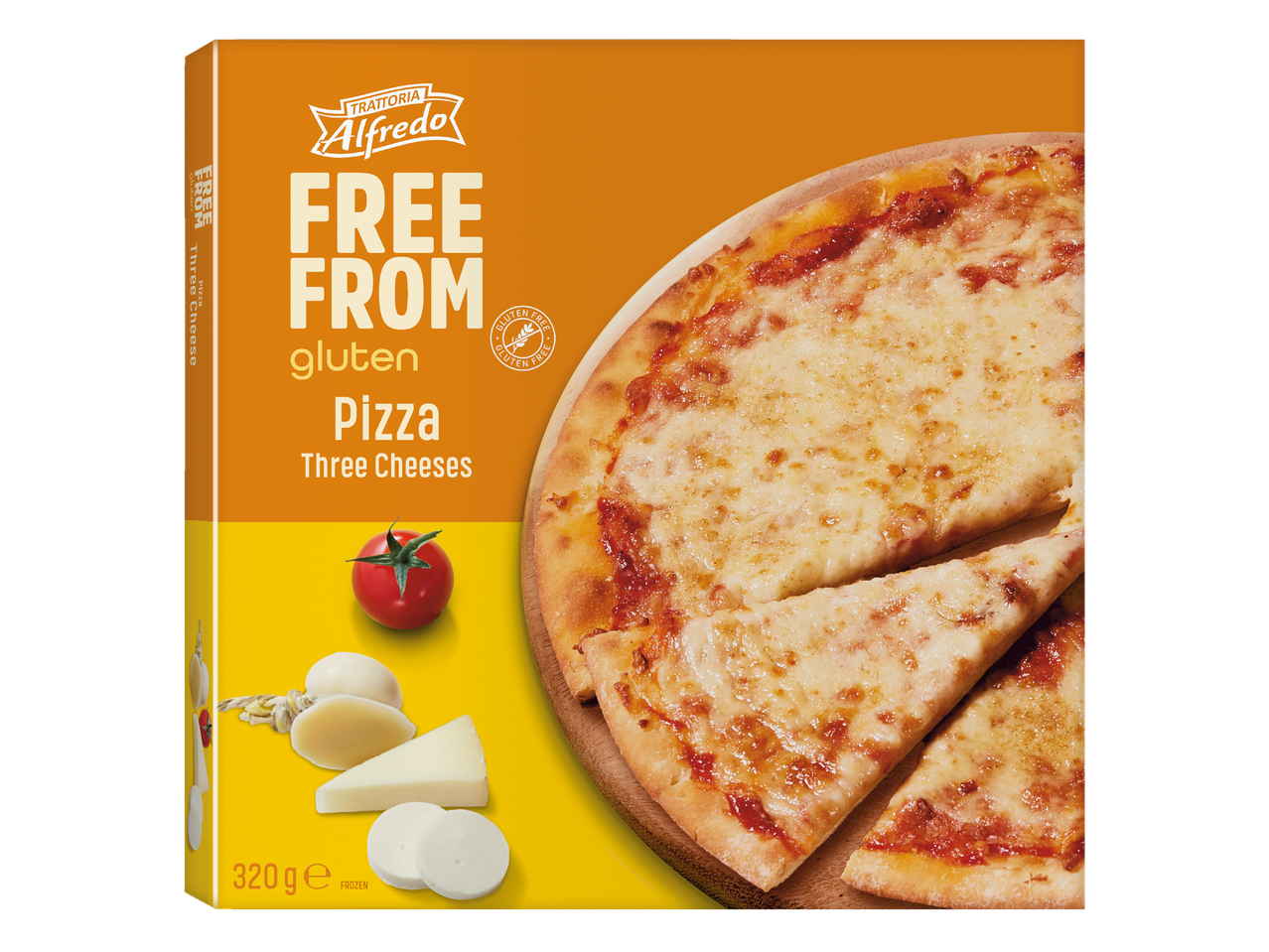 Pizza cu trei brânzeturi fără gluten, Trattoria Alfredo.