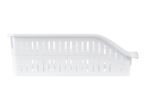 A white plastic refrigerator drawer organizer.