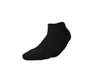 Single black ankle sock, made of ribbed fabric, shown on a white background.