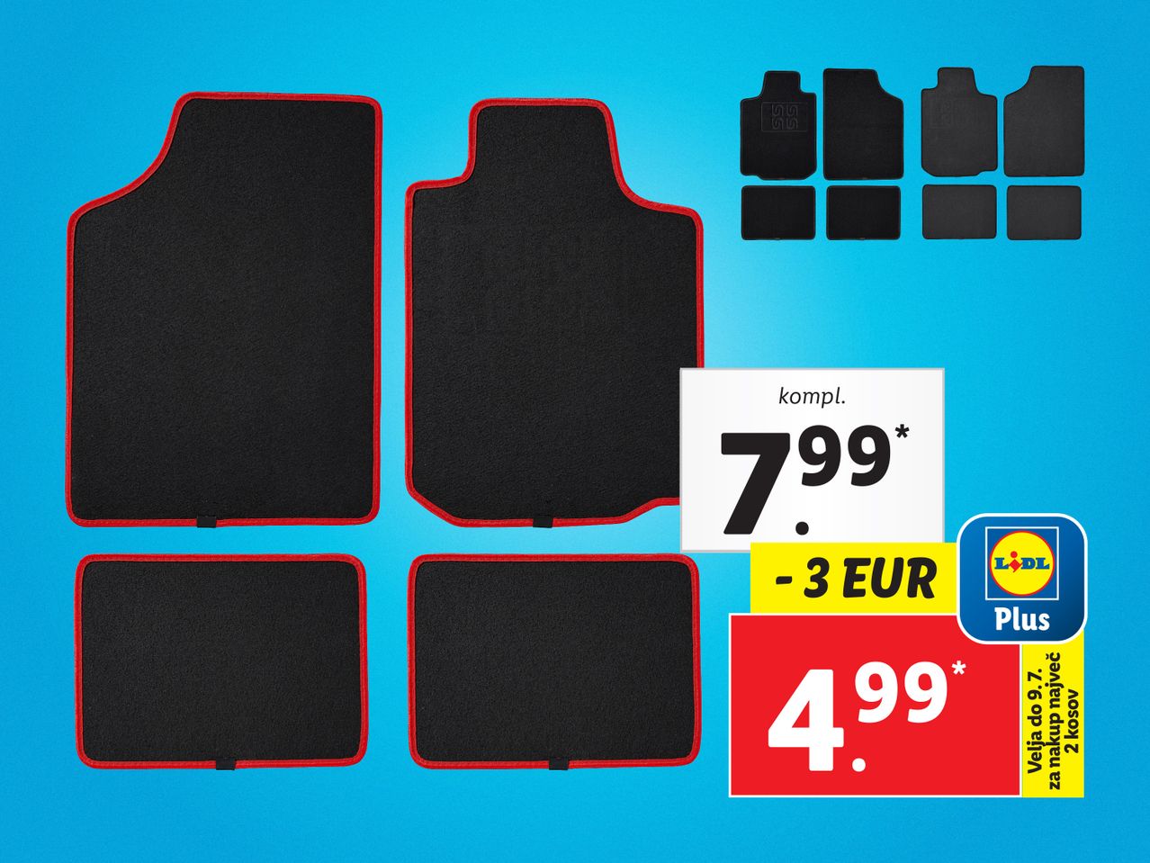 Avtomobilske preproge in prevleke za sedeže, znižano na 4,99 €.