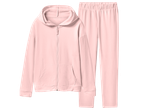 Розов комплект от суитшърт с качулка и панталон от полар.