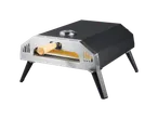 Portable pizza oven with wooden peel.