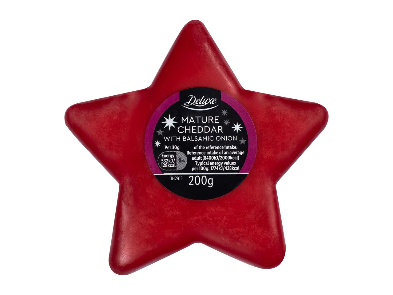 A star-shaped block of Deluxe Mature Cheddar with Balsamic Onion, 200g.