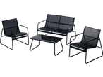 Crni baštenski set sa dve fotelje, kaučem i stočićem za kafu.