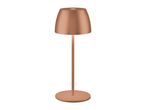 Copper-colored cordless LED table lamp with a round base and dome shade