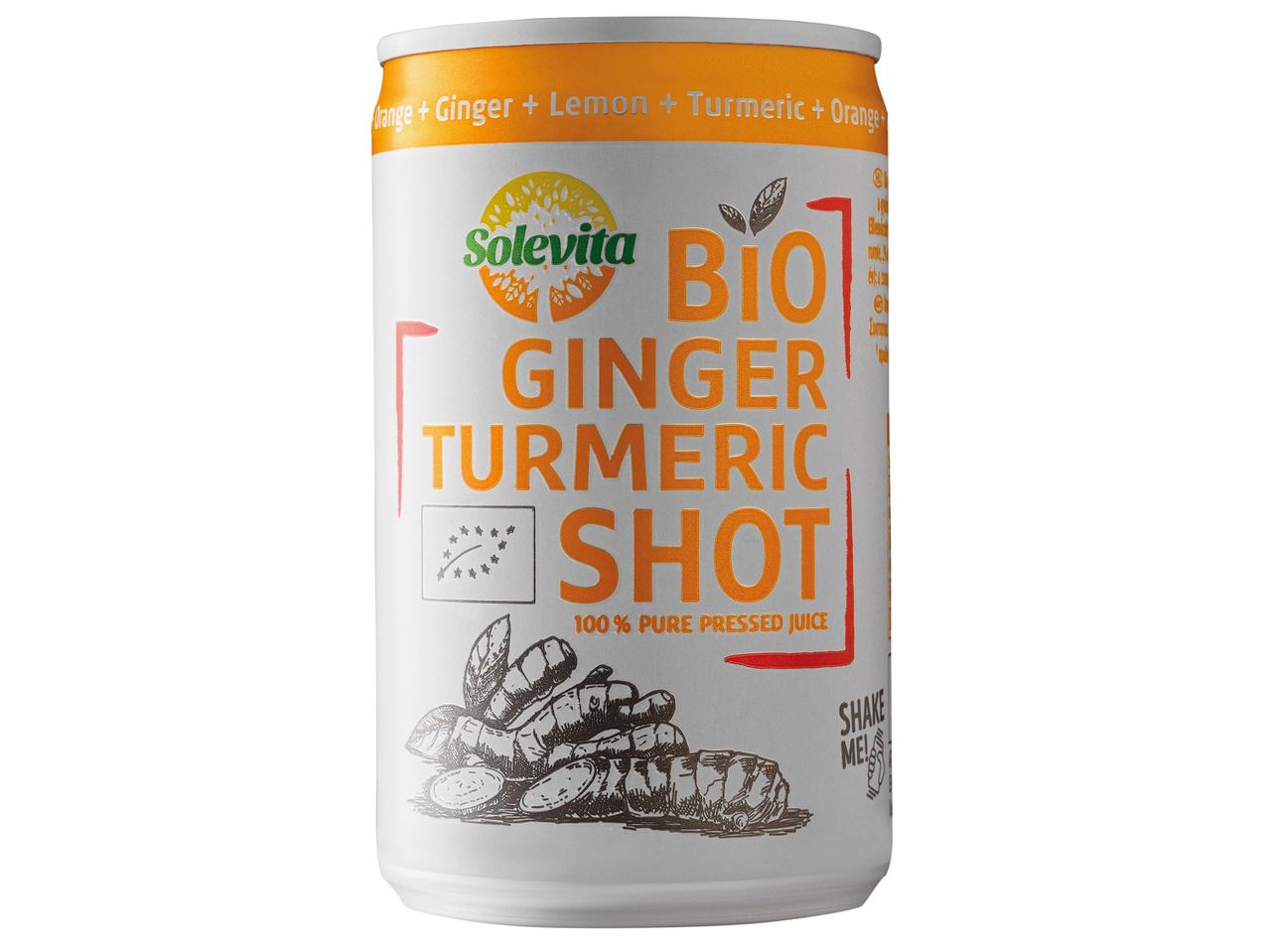 Solevita bio gyömbér-kurkuma shot dobozban.