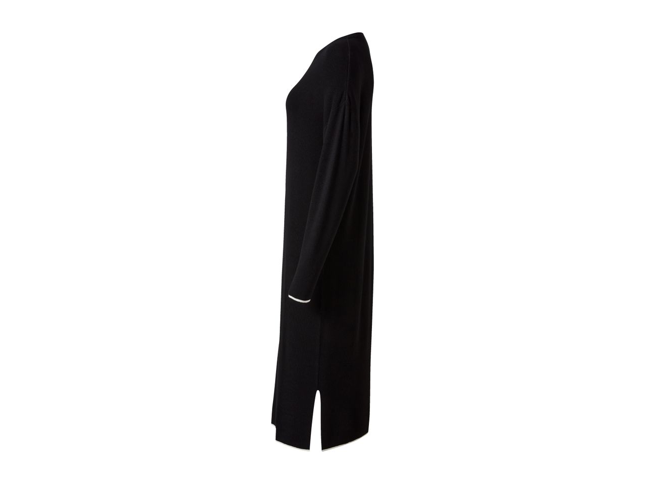Black long-sleeved tunic dress with white trim