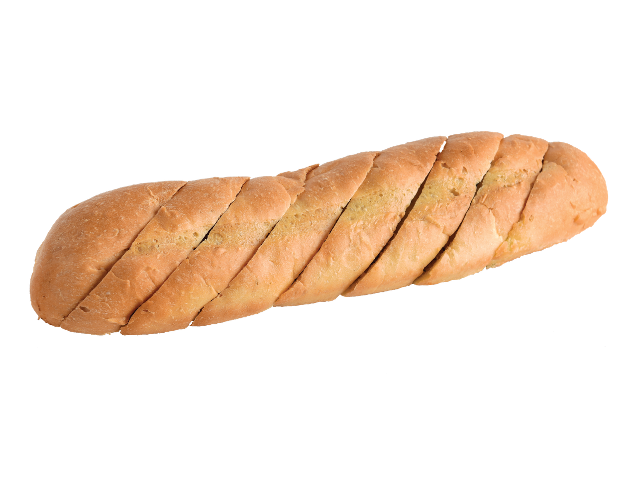 Pão cortado em fatias.