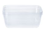 Clear rectangular plastic food container with a lid