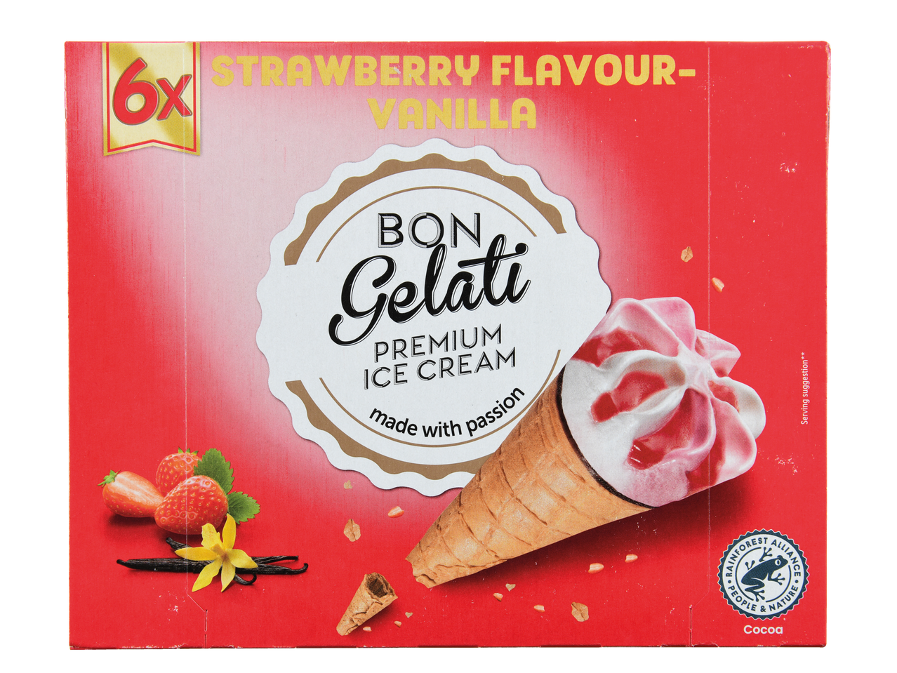 Sorvetes Bon Gelati, sabor morango e baunilha.