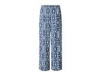 Blue and white patterned wide-leg trousers with an elasticated waist