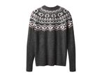 Women's grey knit sweater with a pink and white Fair Isle pattern
