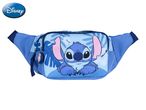 Blue fanny pack with a cartoon alien character and tropical leaf pattern.