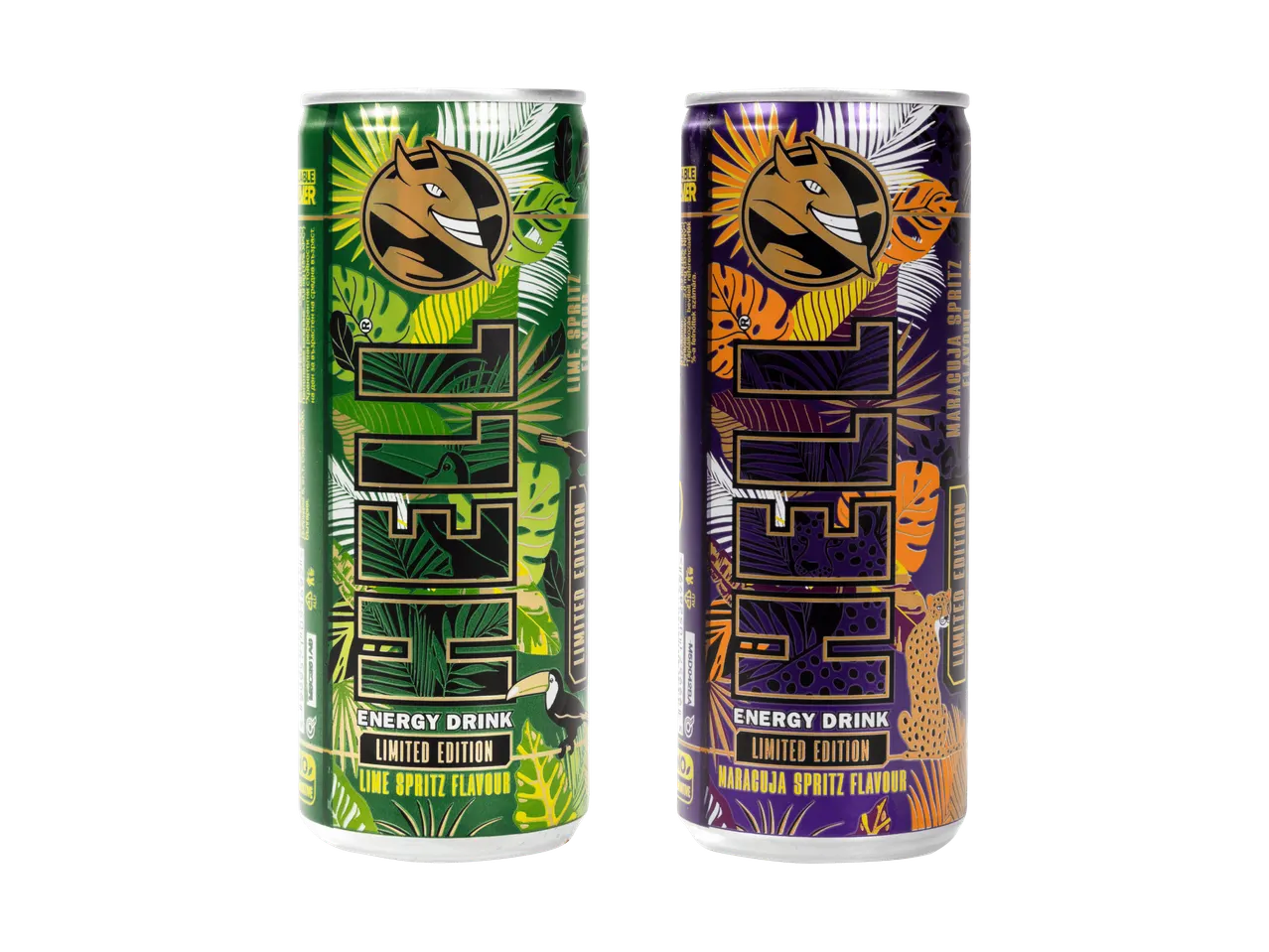 Zwei Dosen Hell Energy Drink in den Geschmacksrichtungen Limette und Maracuja.