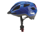 Blauwe CRIVIT kinderfietshelm met vizier en reflecterende elementen.