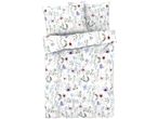 White floral duvet cover set with pink, purple, and blue flowers