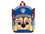 Mochila infantil de pelúcia azul com o rosto do Chase da Patrulha Pata