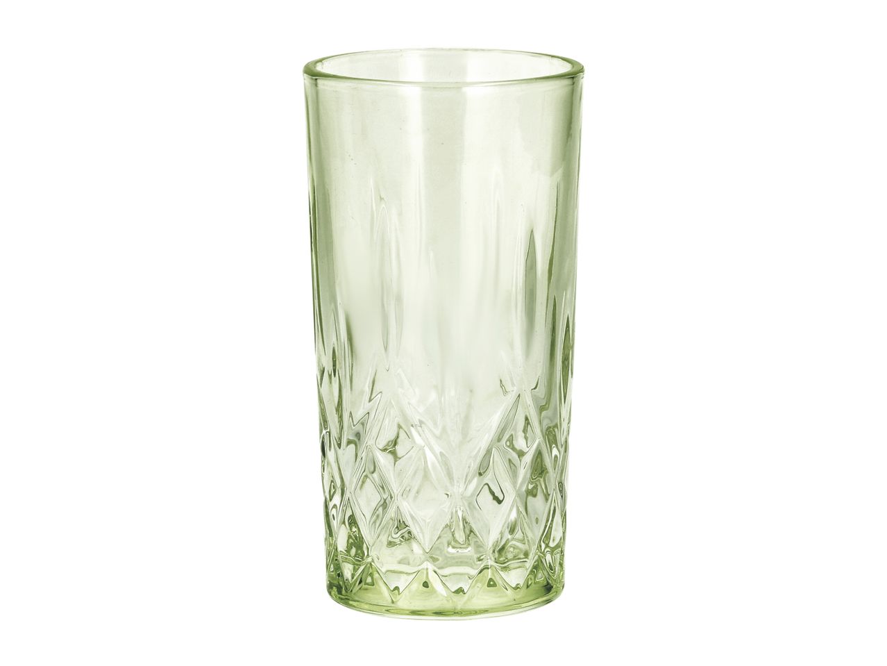 Tall, clear glass with a textured, diamond-patterned base.