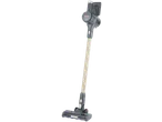 Cordless stick vacuum cleaner with a gold-colored shaft and illuminated brush head.