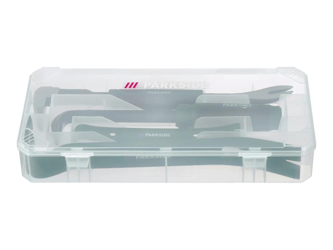 A clear plastic case containing various Parkside car trim removal tools.