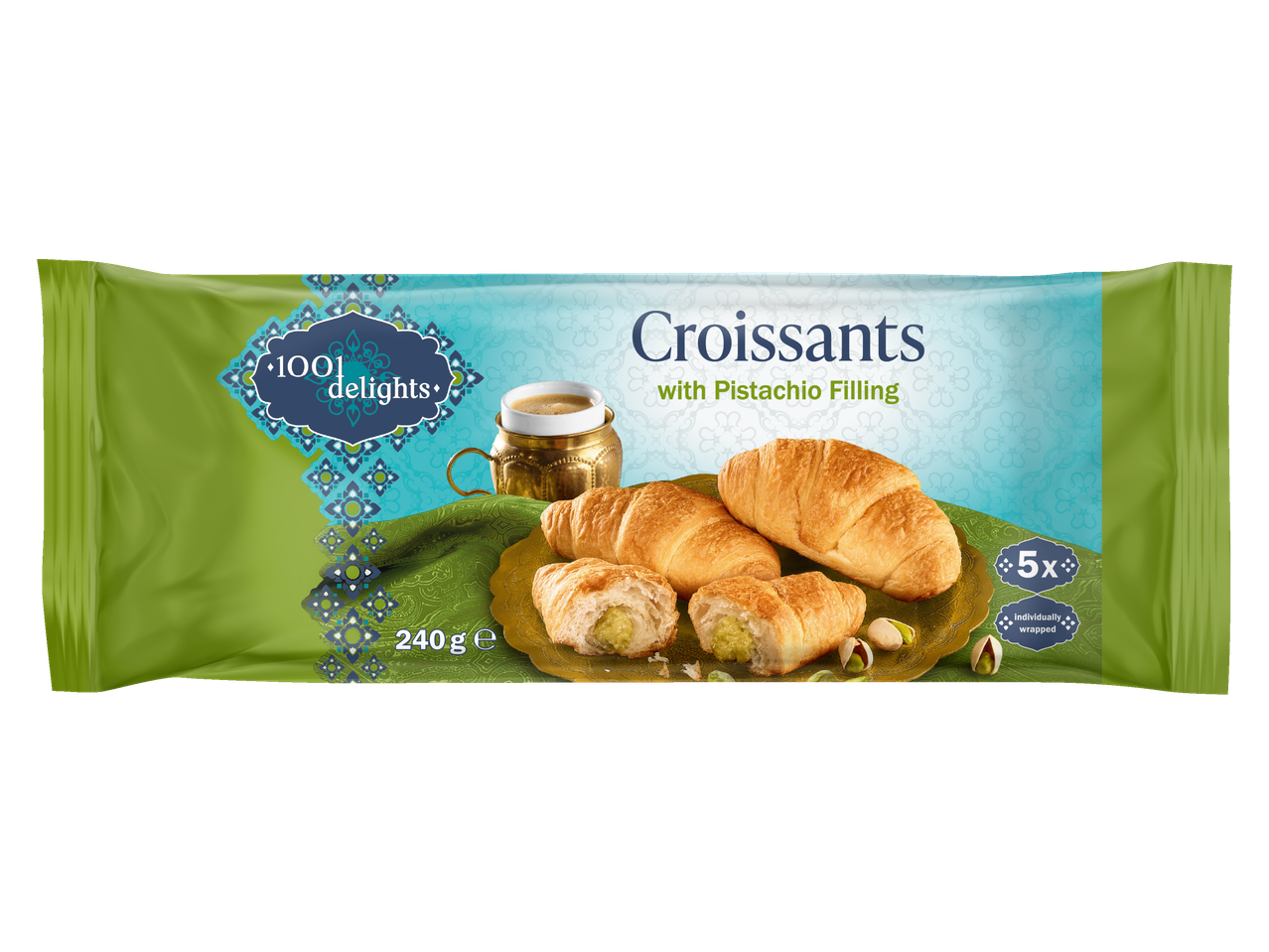 1001 DELIGHTS Croissants with Pistachio Filling, 240g, 5x individually wrapped