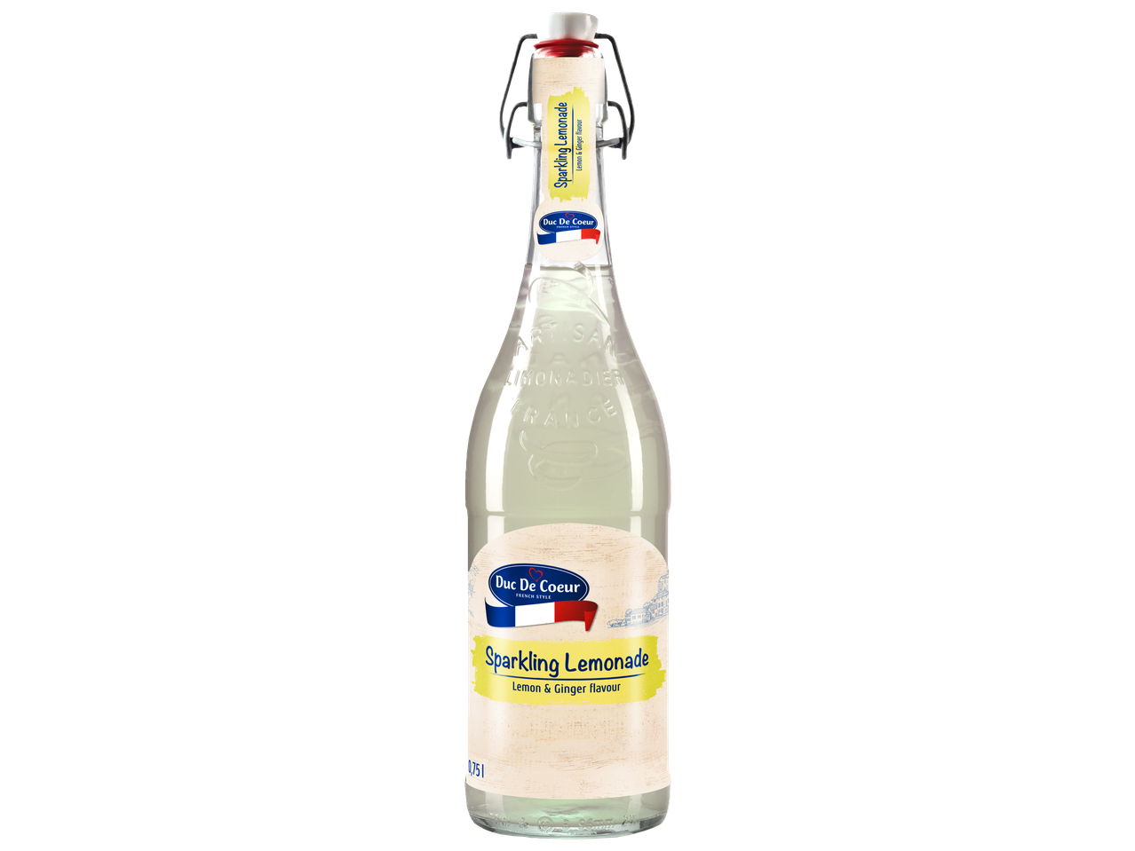 Duc De Coeur Sparkling Lemonade with lemon and ginger flavour in a glass bottle.