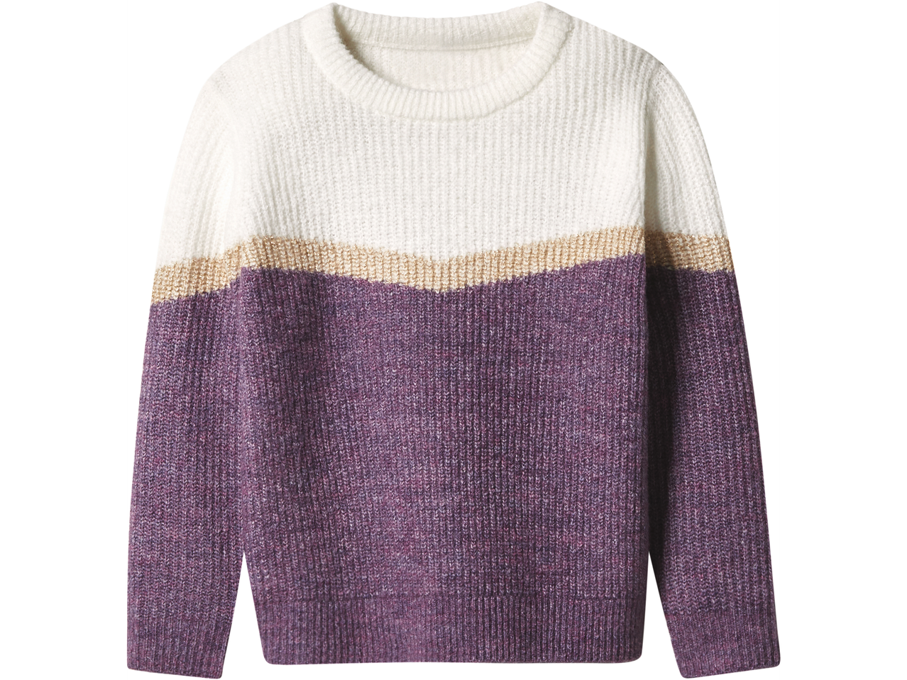 Naiste triibuline kampsun valge, beeži ja lilla värviga.