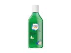 Green after sun aloe vera gel bottle with a white cap, featuring tropical designs.