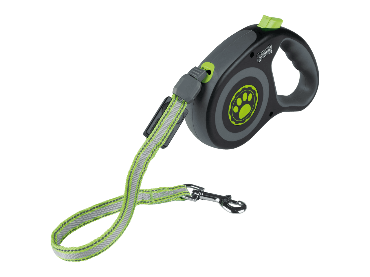 Zoofari-koiran kelatalutin harmaana ja neonvihreänä