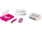 Sewing kit with thread spools, accessory box, and Crelando needles.