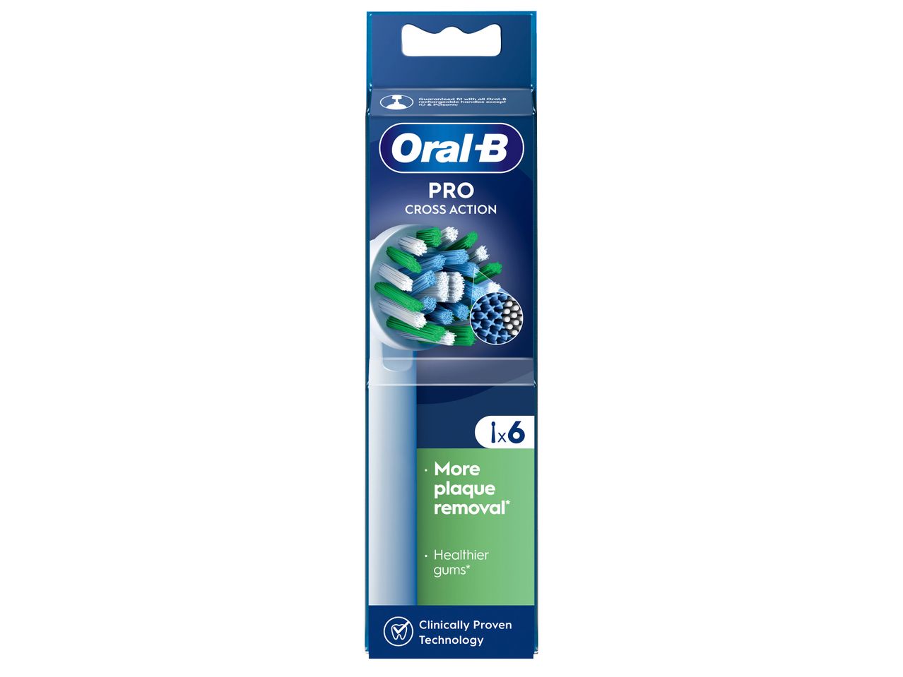 Опаковка на Oral-B PRO Cross Action с 6 броя резервни глави за четка за зъби.