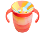 Colorful kids' cup with two handles and lid.
