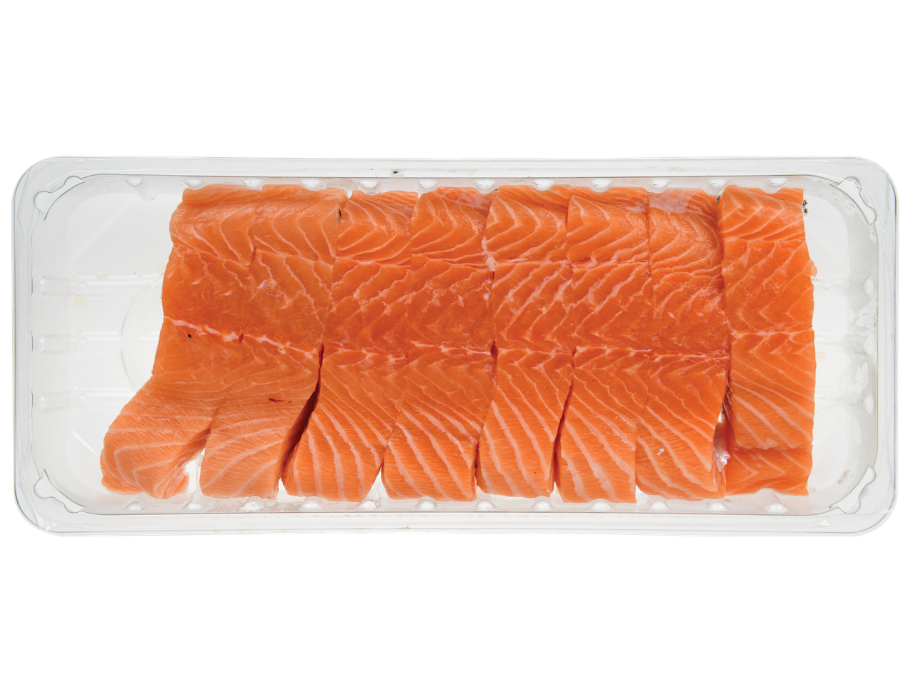 Uma embalagem com 1000g de filés de salmão XXL.