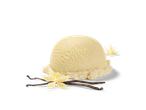 Bola de sorvete de baunilha com favas de baunilha.