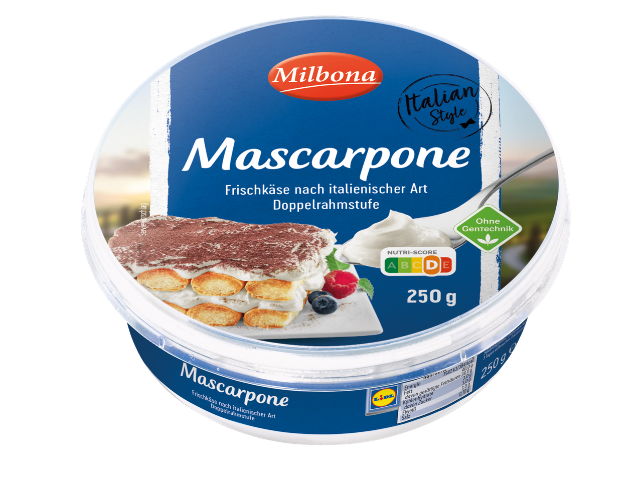Milbona Mascarpone, italienischer Stil, mit Tiramisu.