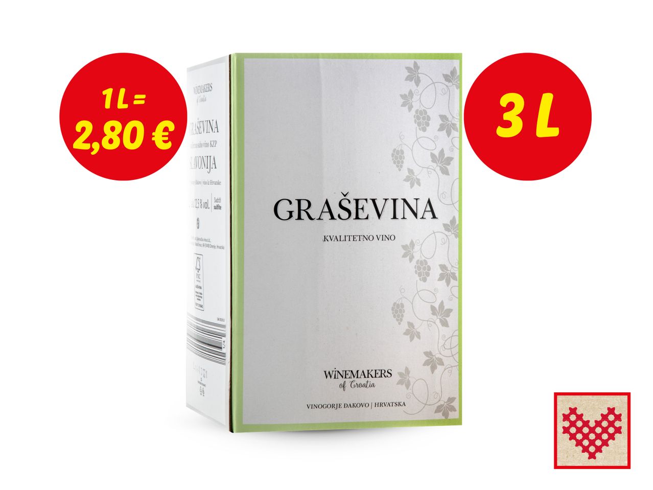 3 litre kutija Graševine vina iz Vinogorja Đakovo.
