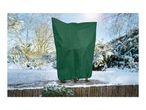 Green winter plant protection cover on a shrub in a snowy garden