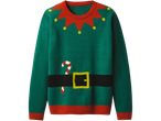 Esmara Kids' Light-Up Christmas Jumper, green with elf collar, belt, and candy cane design.