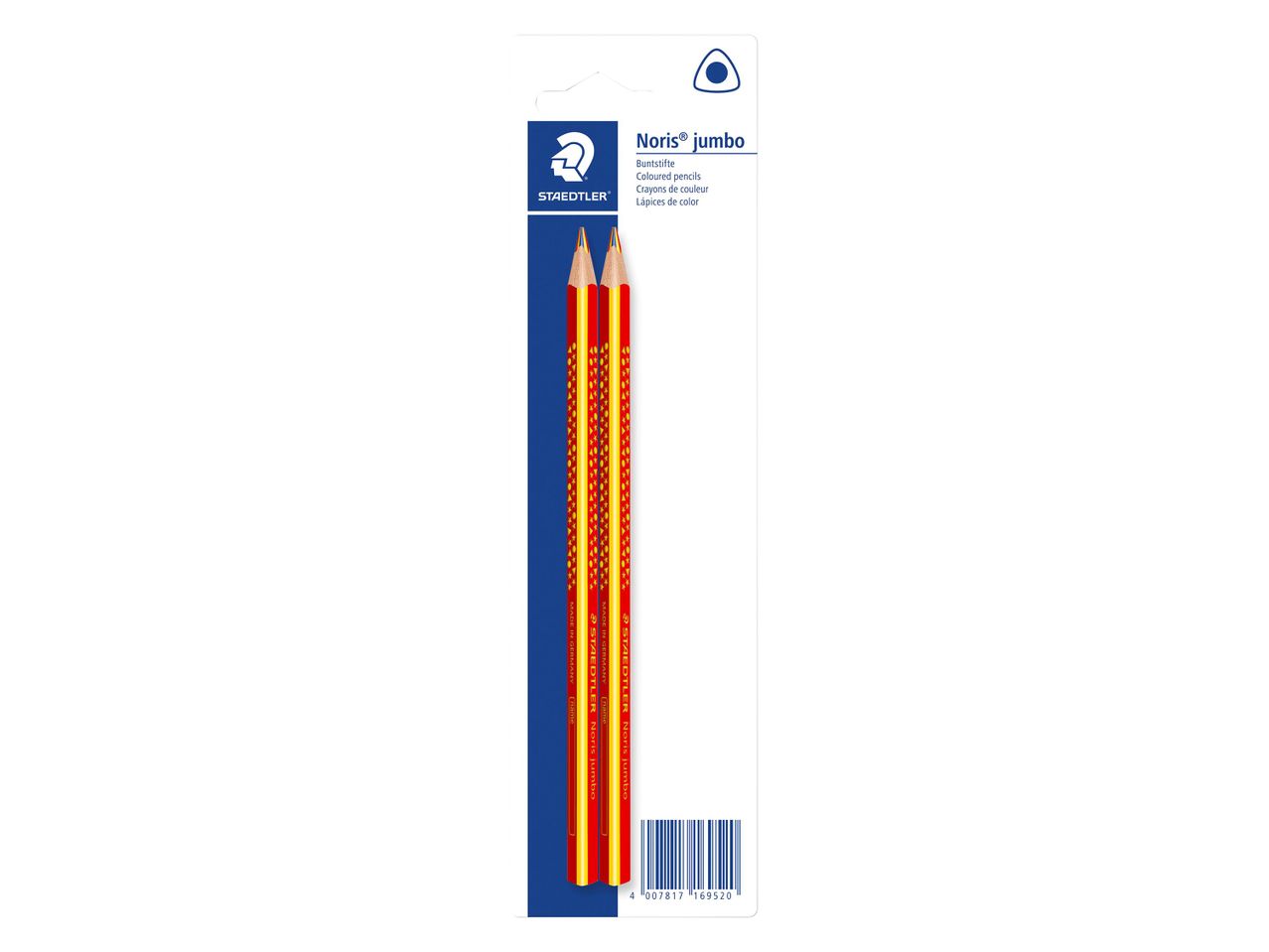 Két Staedtler Noris Jumbo színes ceruza egy csomagolásban, vonalkóddal.