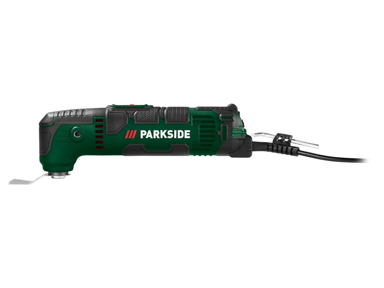 Parkside daugiafunkcinis įrankis žalios ir juodos spalvos su laidu.