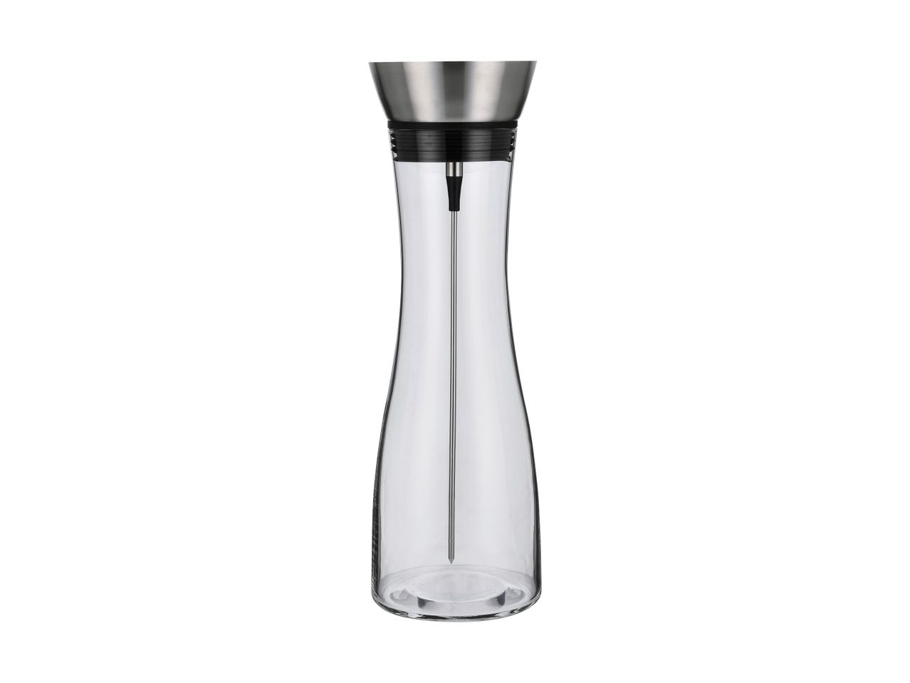Vandkaraffel i glas med rustfrit stållåg og integreret kølestav.