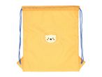 Yellow drawstring bag with a cute lion face illustration on the front.