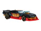 Hot Wheels black toy car with red base and yellow 'KOEW' text on the side