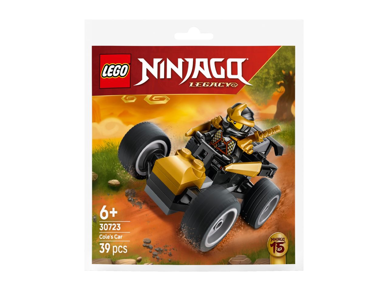 Ninjago Legacy Cole's Car polybag with a golden ninja minifigure and vehicle, 39 pieces.