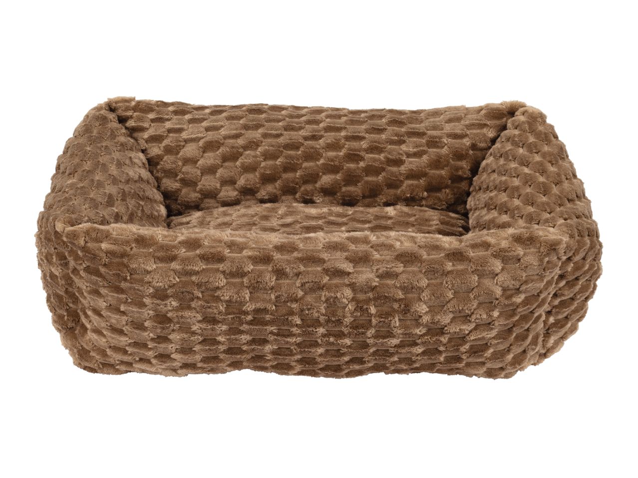 Brown plush rectangular dog bed with textured fabric