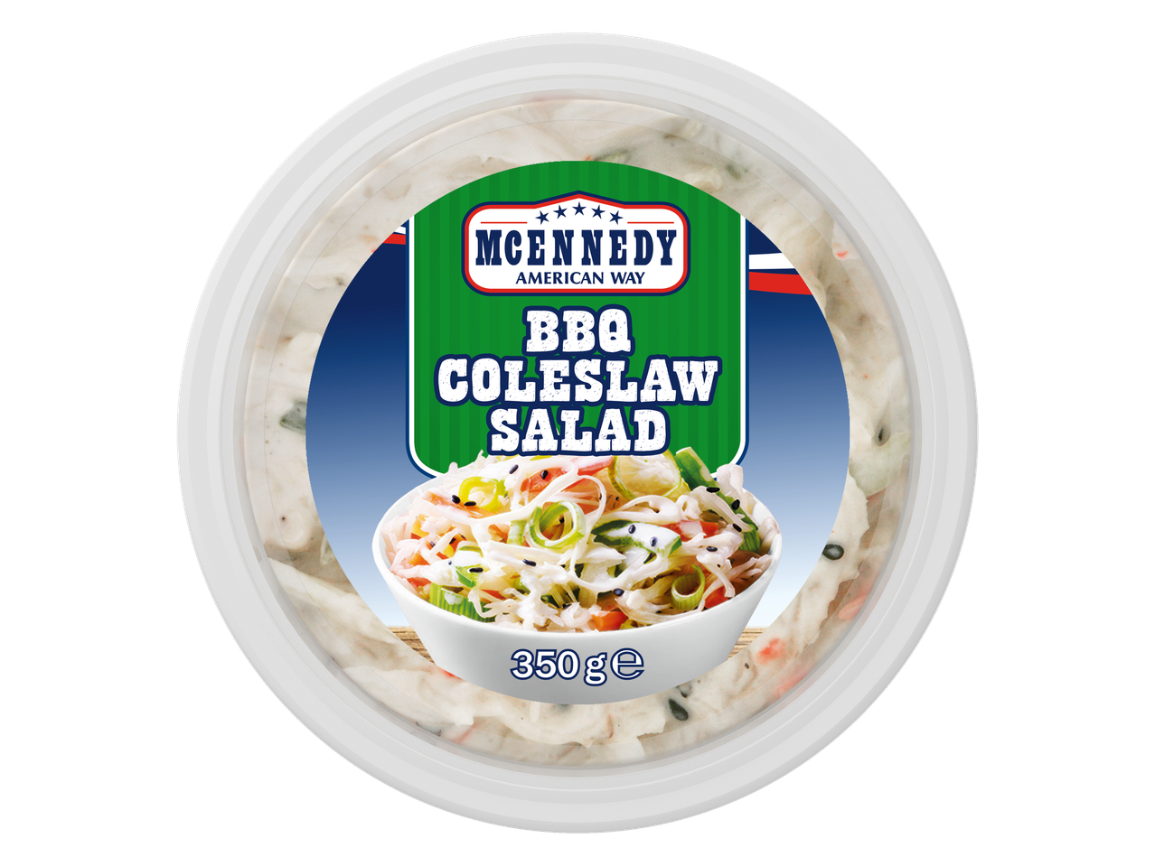 Salade de chou BBQ McKennedy dans un récipient rond en plastique, 350g.